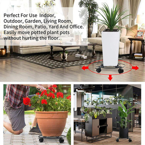 2 Soportes De Base De Maceta De Metal Con Ruedas - Norplat Negro Lisa