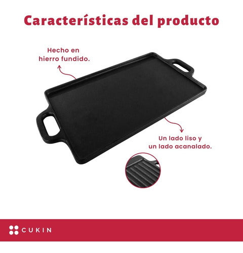 Plancha Churrasquera De Hierro Fundido 2 En 1 - 45x22x1.5cm Negro