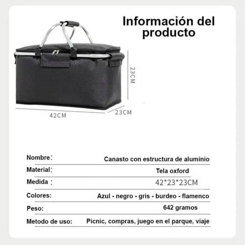 Norplat Canasta Termica Plegable Cooler Portatil Camping Negro