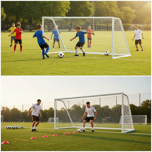 2 Mallas Futbol 7 Red Arco Futbolito 5.5x2.1mt Norplat Blanco