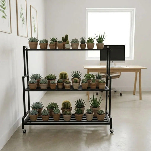 Soporte De 3 Estantes Metalico Norplat Porta Macetas Plantas Lisa