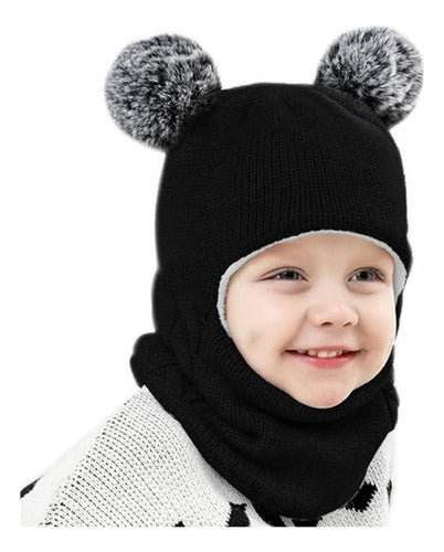 Gorro Con Cuello Bebés 6m A 2 Años Invierno Abrigado Norplat Negro Talle Unico Geométrico
