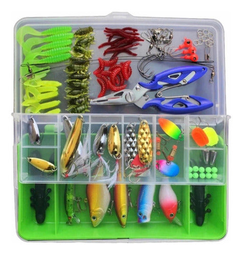 Kit De Pesca 101 Señuelos Alicates Anzuelos Vinilos Norplat Multicolor