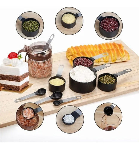 4 Cucharas + 4 Tazas Medidora Mango Acero Inoxidable Norplat Negro
