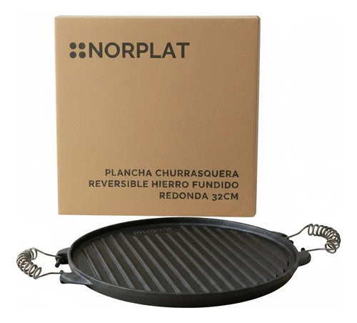 Plancha Churrasquera Reversible Hierro Fundido 32cm Norplat Negro