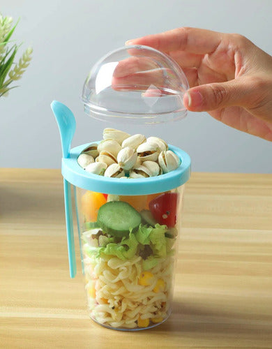 Norplat Set 2 Vasos Yogurt Cereal 400ml Tapa Cuchara Pote Azul Claro