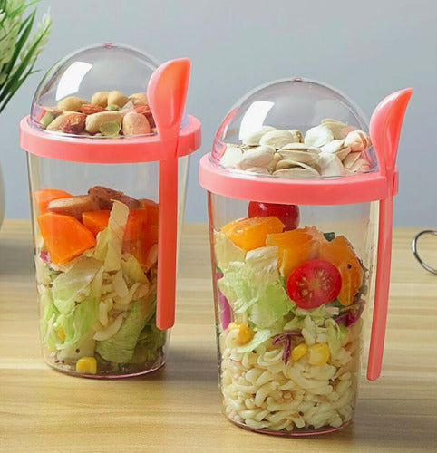 Norplat Set 2 Vasos Yogurt Cereal 400ml Tapa Cuchara Pote Rosa