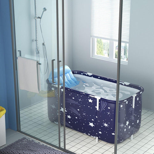 Bañera Plegable Portátil Adultos Y Niños 120×55cm - Norplat Azul Oscuro Estrellada