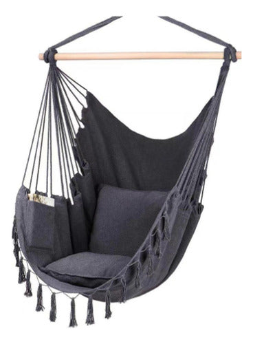 Silla Colgante Columpio Hamaca Con Almohadones - Norplat Gris Oscuro