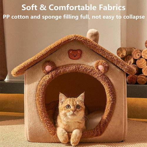 Cama Casa Iglu Felpa Suave Invierno Gatos Perros L - Norplat Marrón Claro Conejito