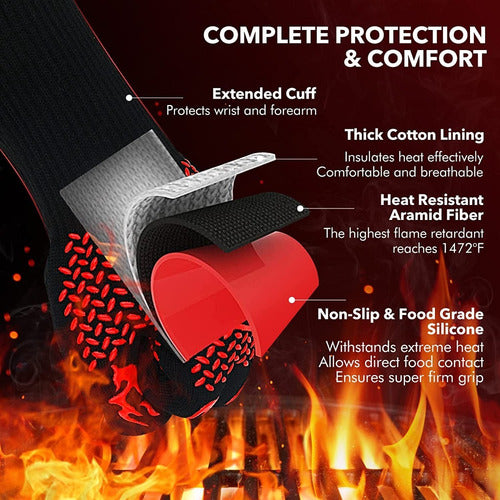 Set 2 Guantes Asado Alta Temperatura Parrillero Cocina Cukin Rojo Rayas