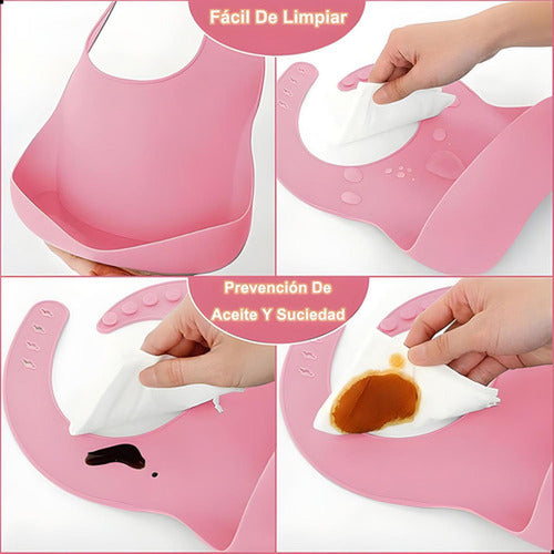 Set Alimentación Bebe Silicona 8 Piezas Bpa Free - Norplat Rosa