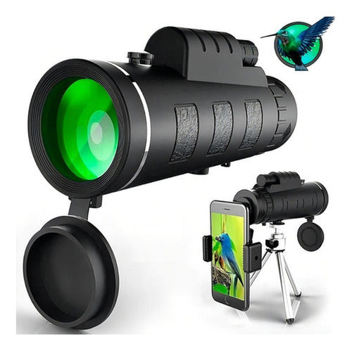 Telescopio Monocular Hd 40x60 Tripode Y Adaptador - Norplat Negro