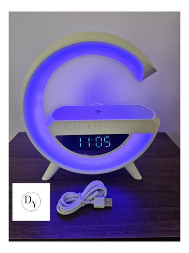 Parlante Bt Fm + Cargador Inalámbrico Reloj Lampara Norplat Blanco