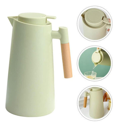 Jarra Termica Norplat 1 Litro Vidrio Aislante Calor Frio Verde Oliva