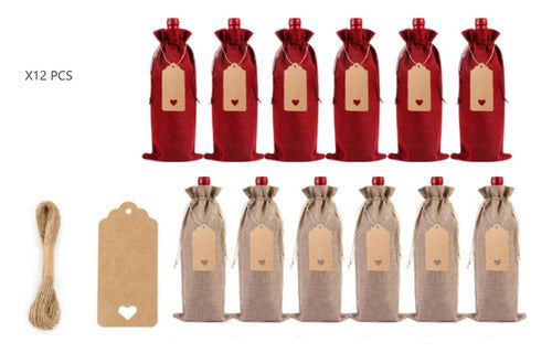 Bolsas De Regalos Navidad Para Botellas Vino 12u - Norplat 6 Negro + 6 Lino