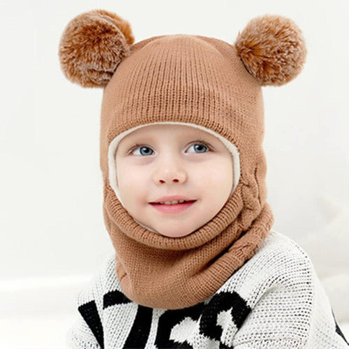Gorro Con Cuello Bebés 6m A 2 Años Invierno Abrigado Norplat Marrón Talle Unico Geométrico
