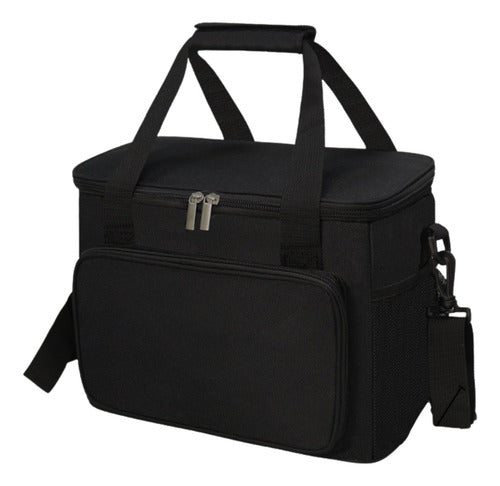 Lonchera Térmica Doble Compartimento Tamaño Grande Negro Liso