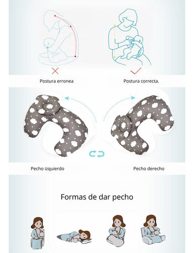 Almohada Maternal Cojín Lactancia Embarazada Guagua Norplat Gris Estrellas Blancas