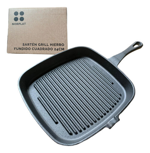 Sartén Bifera Churrasquera Grill Hierro Fundido 24cm Norplat Negro