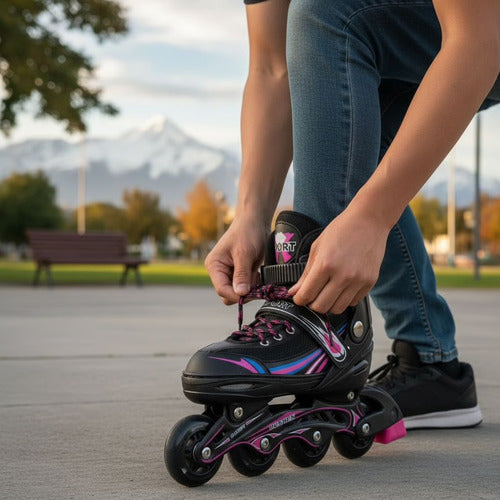 Patines En Linea Rollers Ajustables Adolescentes Adultos  - M - 6.5 Cm - Rosa