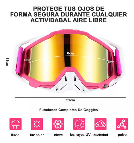 Antiparras Gafas Uv Motocross Scooter Moto Snowboard Norplat Rosa Chicle Dorado Adulto
