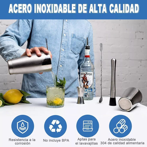 Kit Cocteleria Coctelera Boston Shaker Jigger Barman Norplat