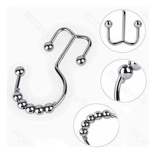 12 Ganchos Cortinas Baño Ducha Metálicos Deslizantes Norplat Plateado