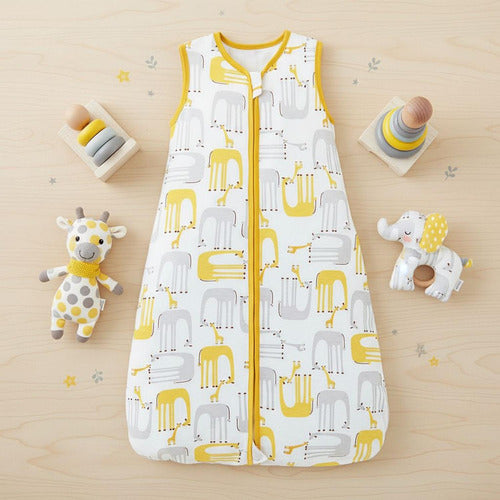 2 Pijamas Bebe Saco Dormir Sin Mangas 100% Algodon - Norplat Blanco Jirafa Y Flores M