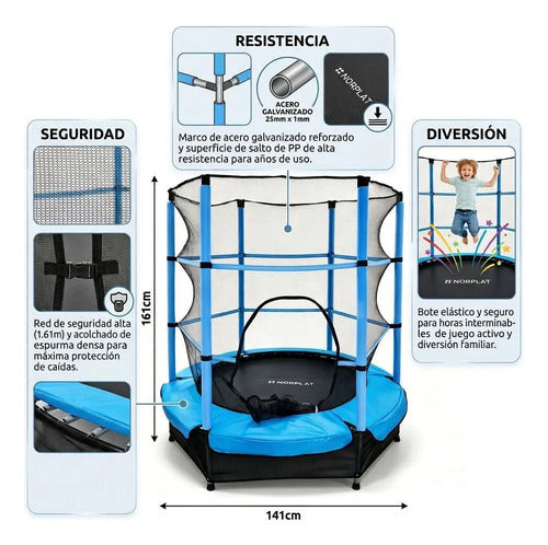 Cama Elástica Para Niños 1.4m Saltarina Trampolin - Norplat Negro Celeste