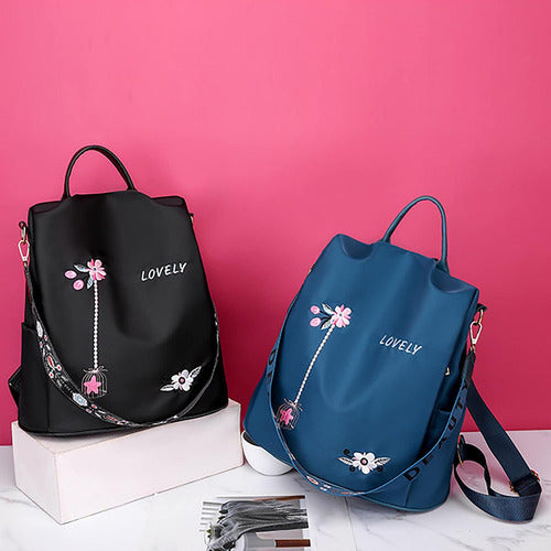 Mochila Bolsa De Mujer Impermeable Tik Tok Viral - Norplat Negro Floreado