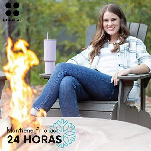 Norplat Tumbler 1180ml Vaso Térmico 40oz 1180ml Con Bombilla Gris Lisa