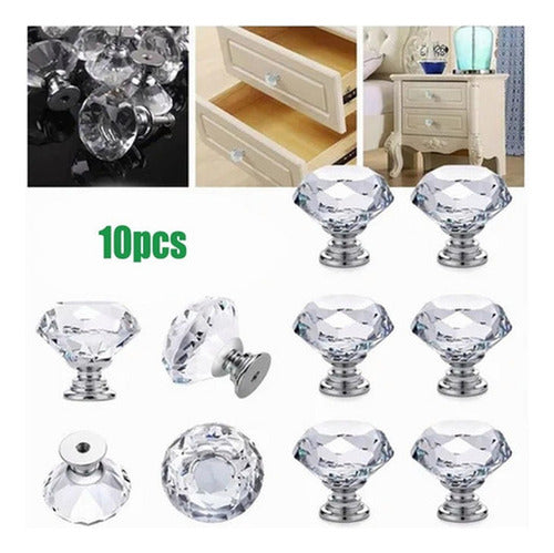 Tirador Cristal Forma Diamante Cajón Armario 10pcs - Norplat Plateado Diamante