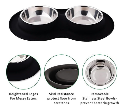 Plato Doble Silicona Platos Para Perro Bebedero Comedero Wuf Negro