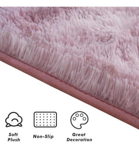 Alfombra Bajada De Cama Peluda 160x60cm 3cm Suave - Norplat Rosa Jaspeado Liso
