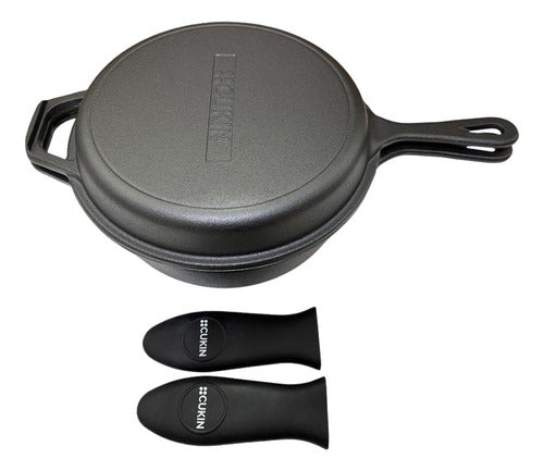 Dutch Oven Ø26cm 2 Sartenes Hierro Fundido + 2 Grip - Cukin Negro
