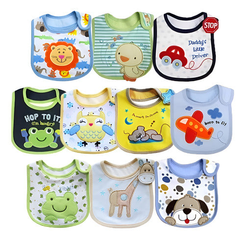 Pack 3 Baberos Impermeables Bebés Varios Diseños Infaltable Mixto Mixto Unica