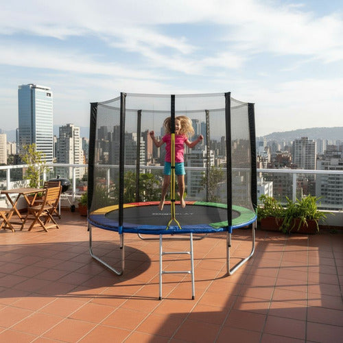 Cama Elástica Norplat Para Niños 8pies 2.44mt Con Escalera Negra Multicolor