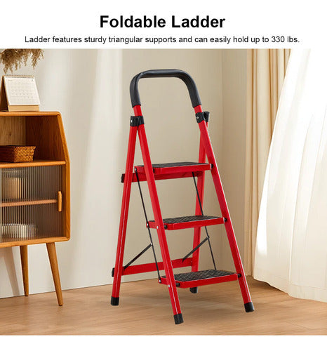 Escalera Tijera 3 Peldaños Multiproposito Plegable - Norplat Rojo