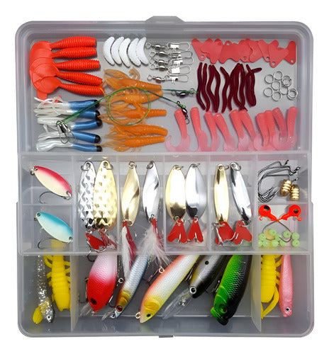 Kit 104 Piezas Señuelo Cebo Moscas Anzuelos Pesca - Norplat Plateado