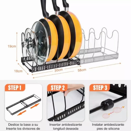Organizador De Tapas Ollas Sartén Expansible Cocina Norplat Negro