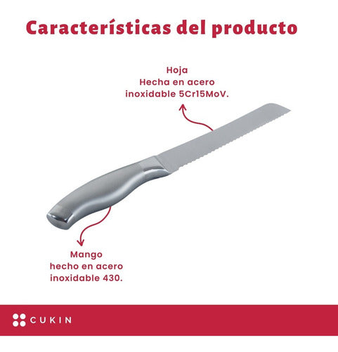 Cuchillo Aserrado Para Pan 20 Cm - Cukin Plateado