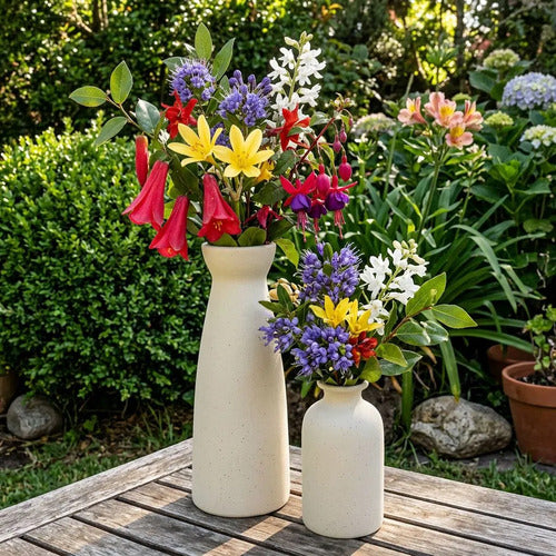 3 Floreros Norplat - Jarron Cerámica Decorativos Para Mesa Crema Lisa