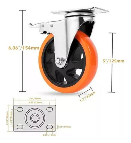 Pack 4 Ruedas Giratorias Para Carros, Muebles, Cama Norplat Naranja