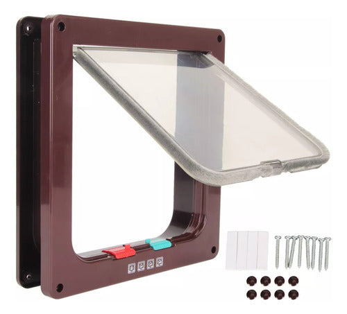 Norplat Puerta Para Gato Perro Mascotas 4 Modos Bloqueo Xl Marrón Oscuro