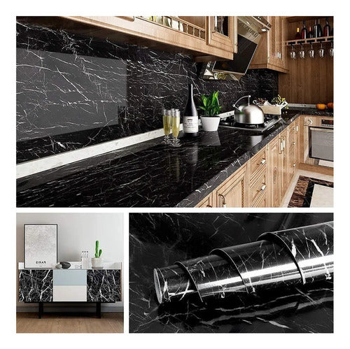 Vinilo Decorativo Adhesivo Norplat Para Cocina Marmol 2mts Negro