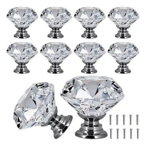 Tirador Cristal Forma Diamante Cajón Armario 10pcs - Norplat Plateado Diamante