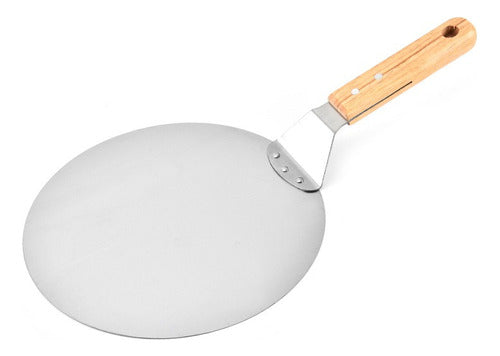 Pala De Pizza Redonda 30 Cm Acero Inox Con Mango De Madera Madera Clara