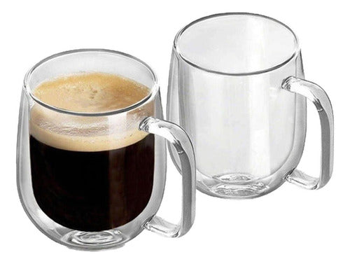 Set 2 Tazas Doble Pared Vidrio 250ml Cafe Cappuccino Norplat Transparente