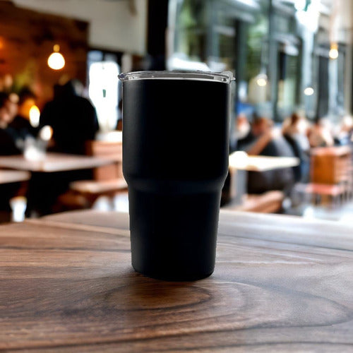 Vaso Mug Termico Cukin 600ml Acero Inox 2 Tapas Y Bombilla Negro Liso